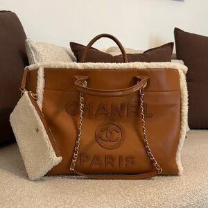 Chanel Tan Leather Tote with Cream Accents